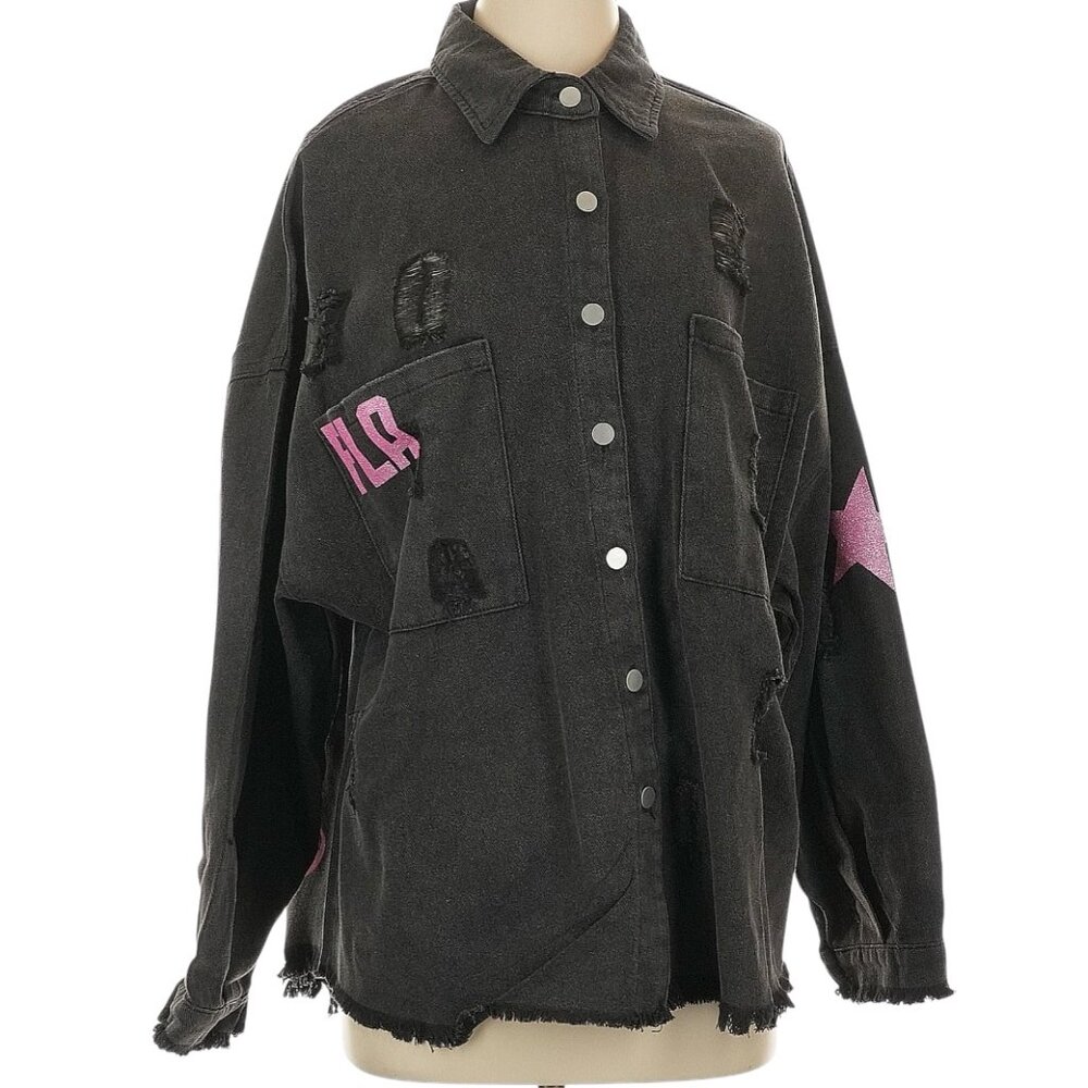 NWT Tiny Turnip Black Olivia Jacket NHL Florida Panthers Pink Distressed $159 SM